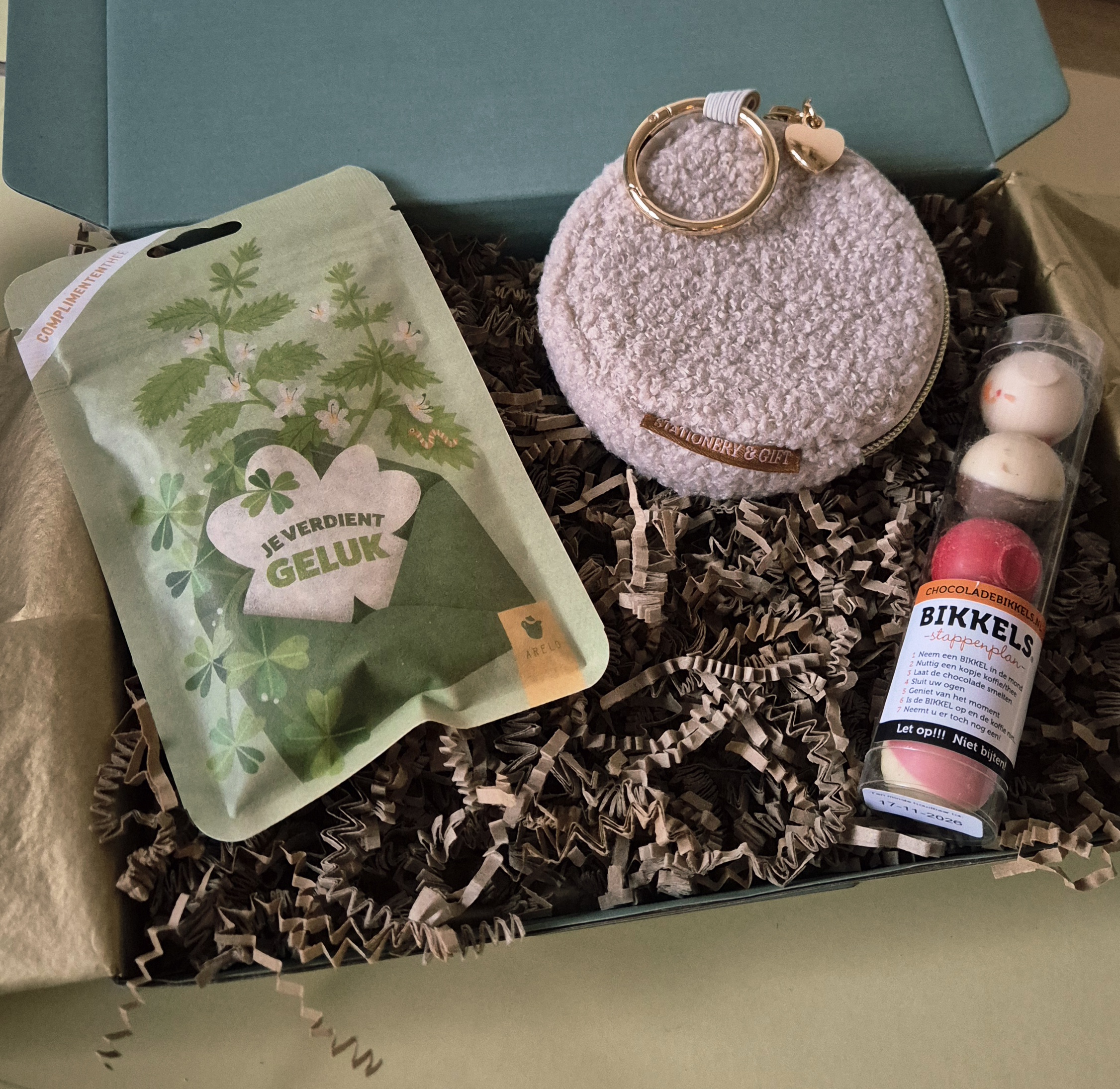 Complimententhee Je verdient geluk| Portemonnee| Bikkels chocolade